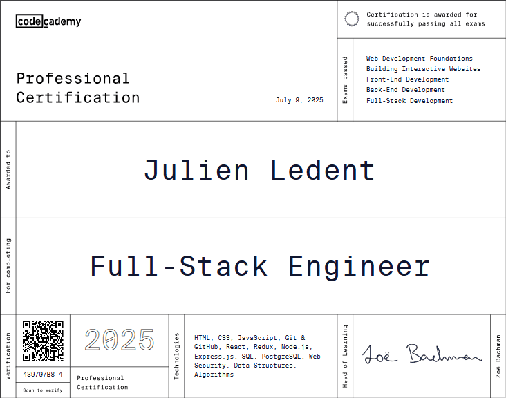 Certificat Ingénieur Fullstack