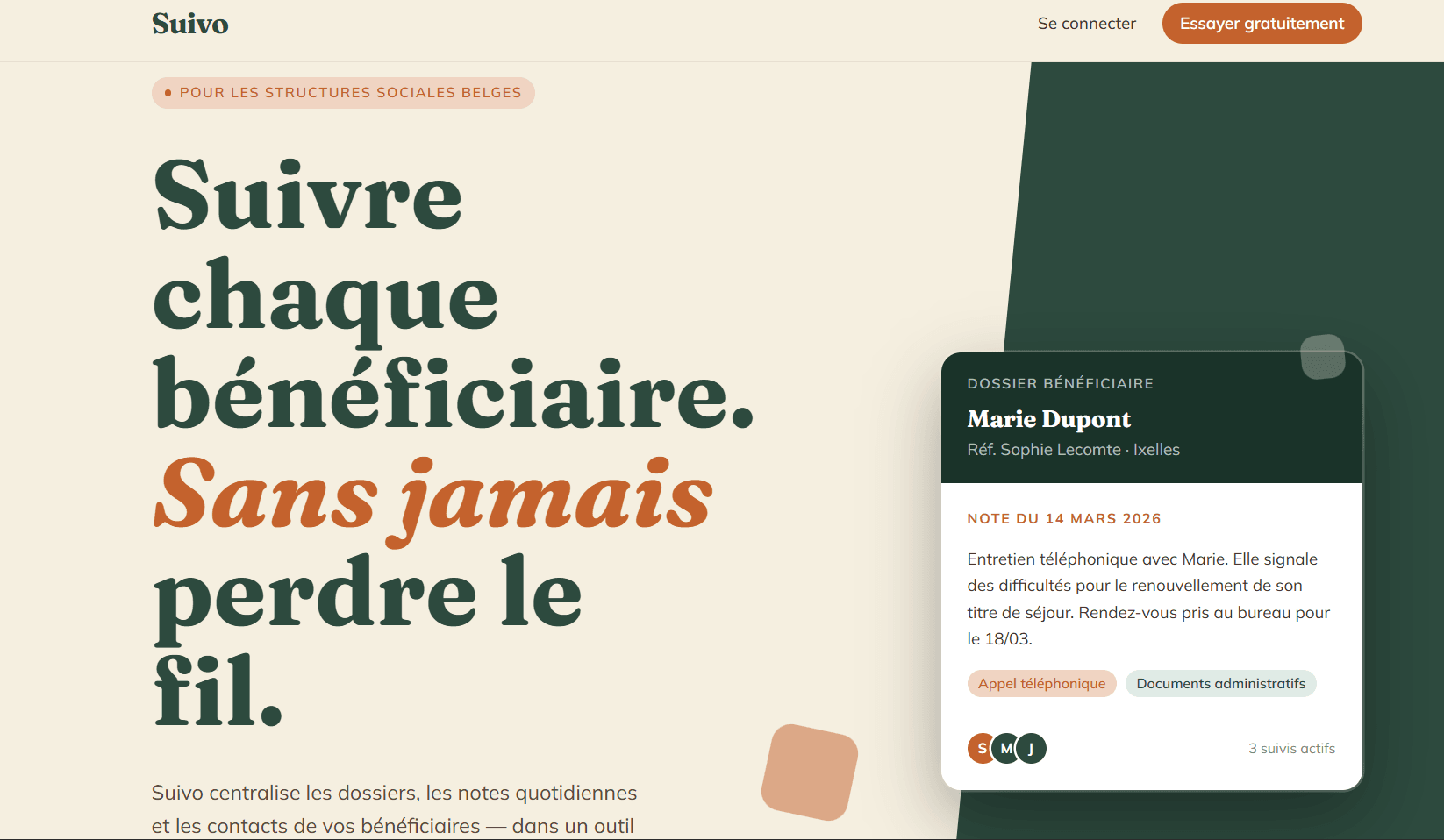 Suivo — CRM SaaS pour travailleurs sociaux